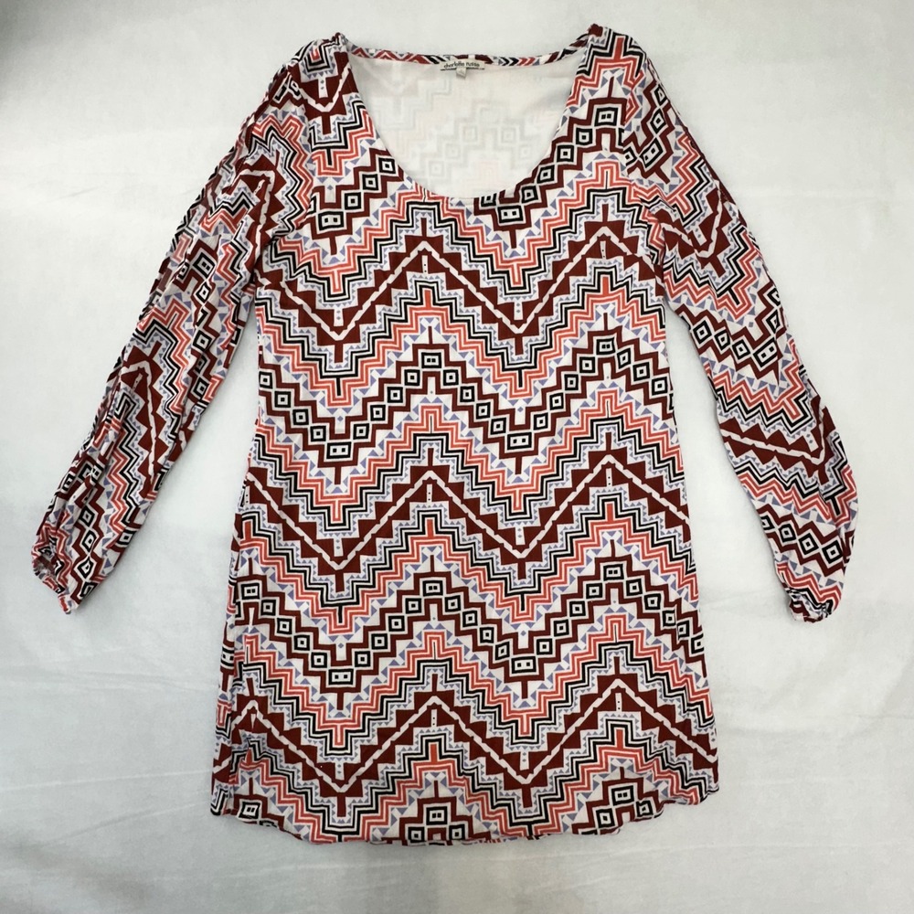 Charlotte Russe Geometric Chevron Cold Shoulder Mini Dress Rust Black Small